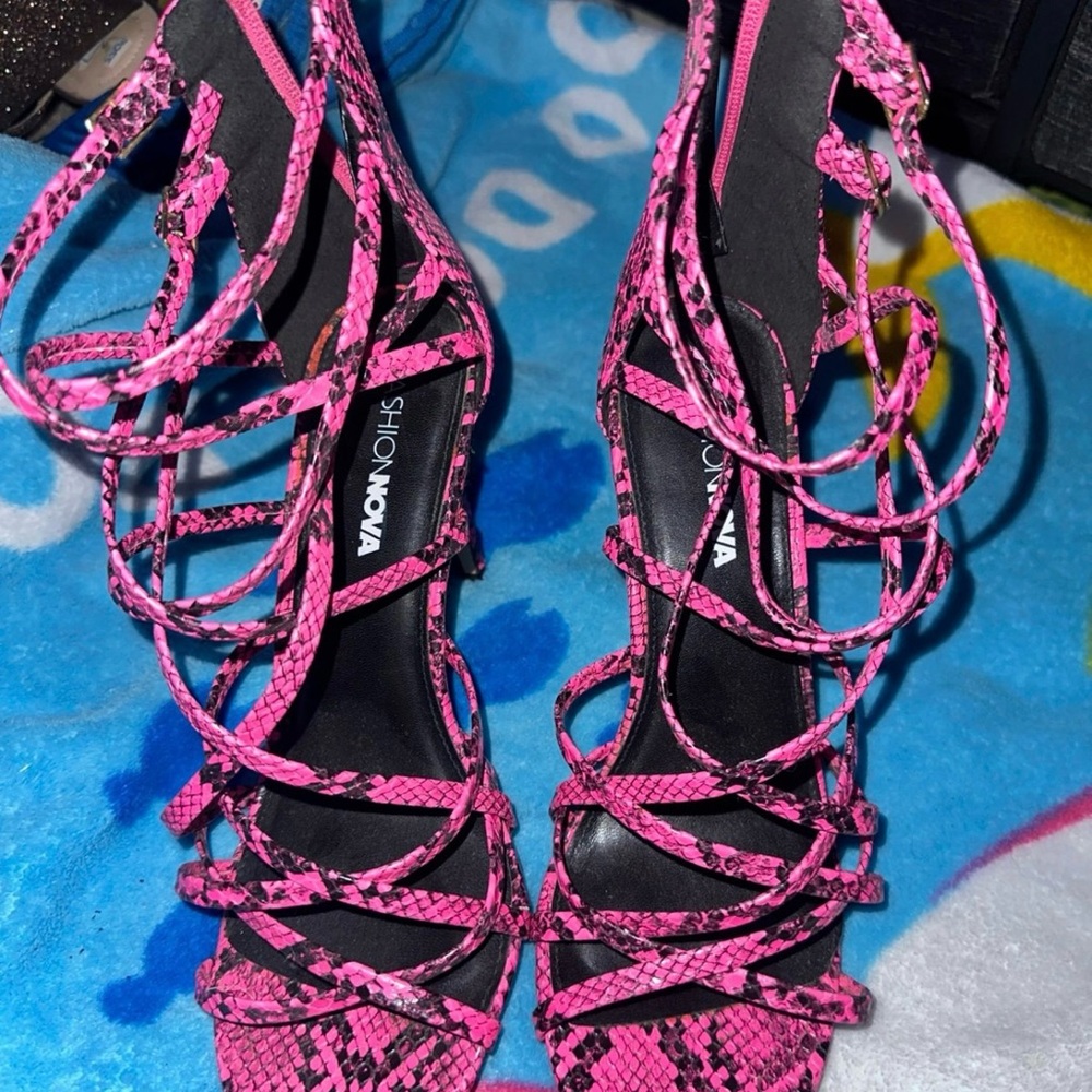 Fashion Nova Pink Patent Strappy Heels